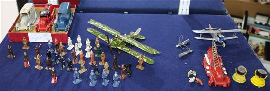 Two Skybirds models of two Bi planes and a group of forty painted lead models of pilots, aircrew, nurses and